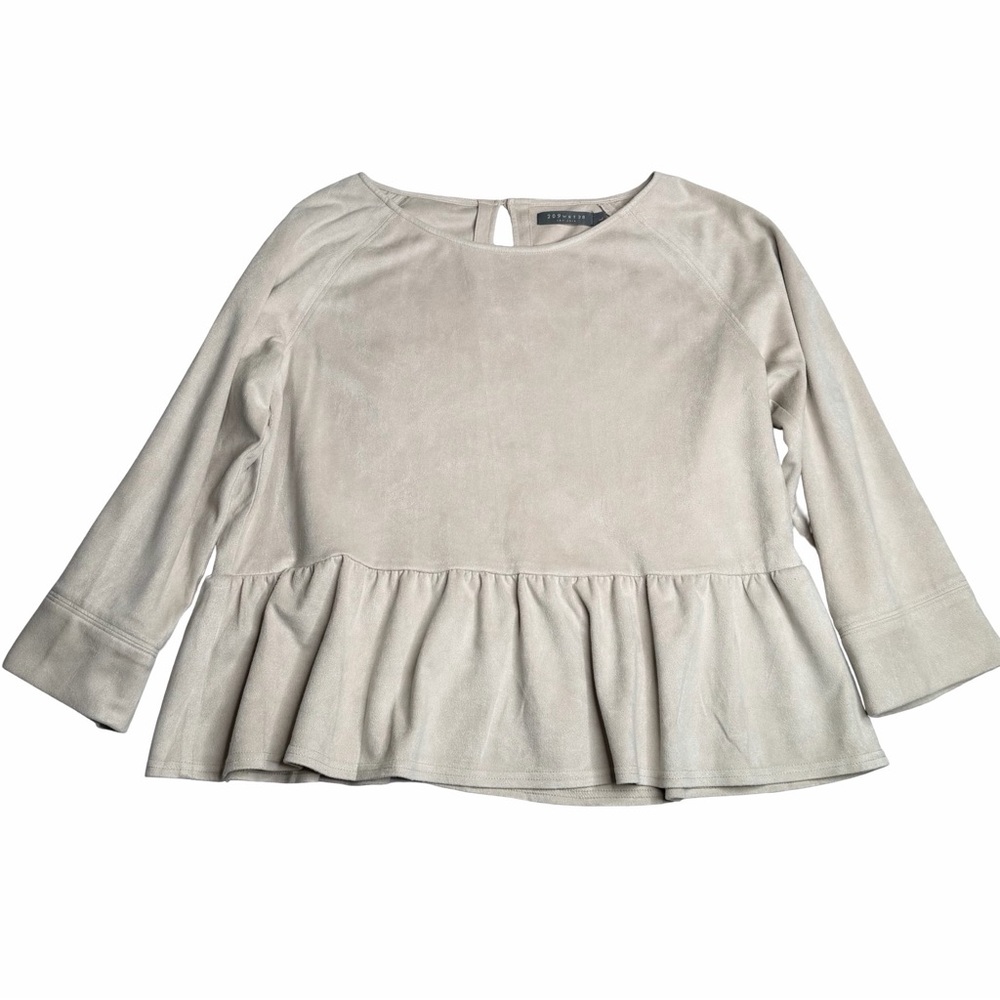 209 WST 38 New York Faux Suede Peplum Top - Taupe - Size L